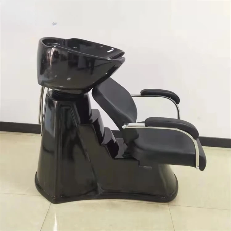 Black Modern Shampoo Chair with Ceramic Basin   Color Salon Furniture Shampoo Bed for Hairdressing Station