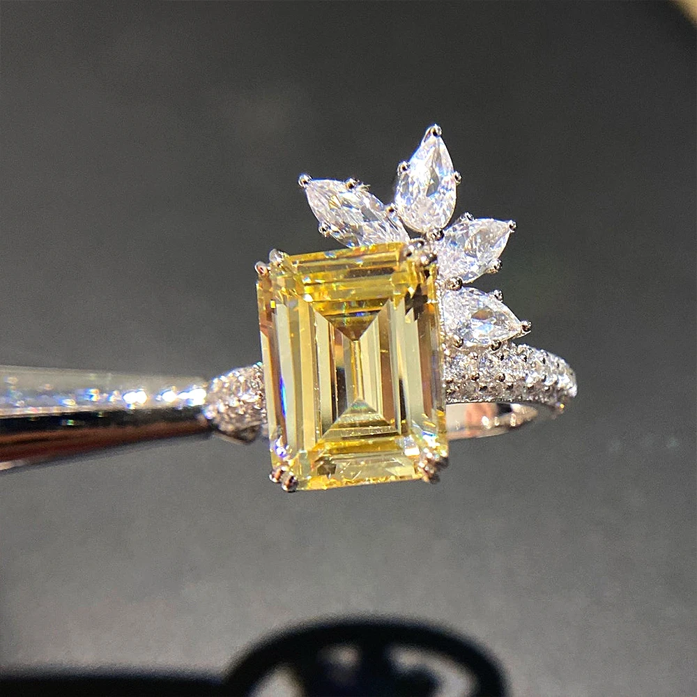 Huitan New Arrival luksusowe damskie pierścionki z cyrkoniami Bling kwadrat geometryczny żółty pierścień CZ wesele estetyczna biżuteria damska