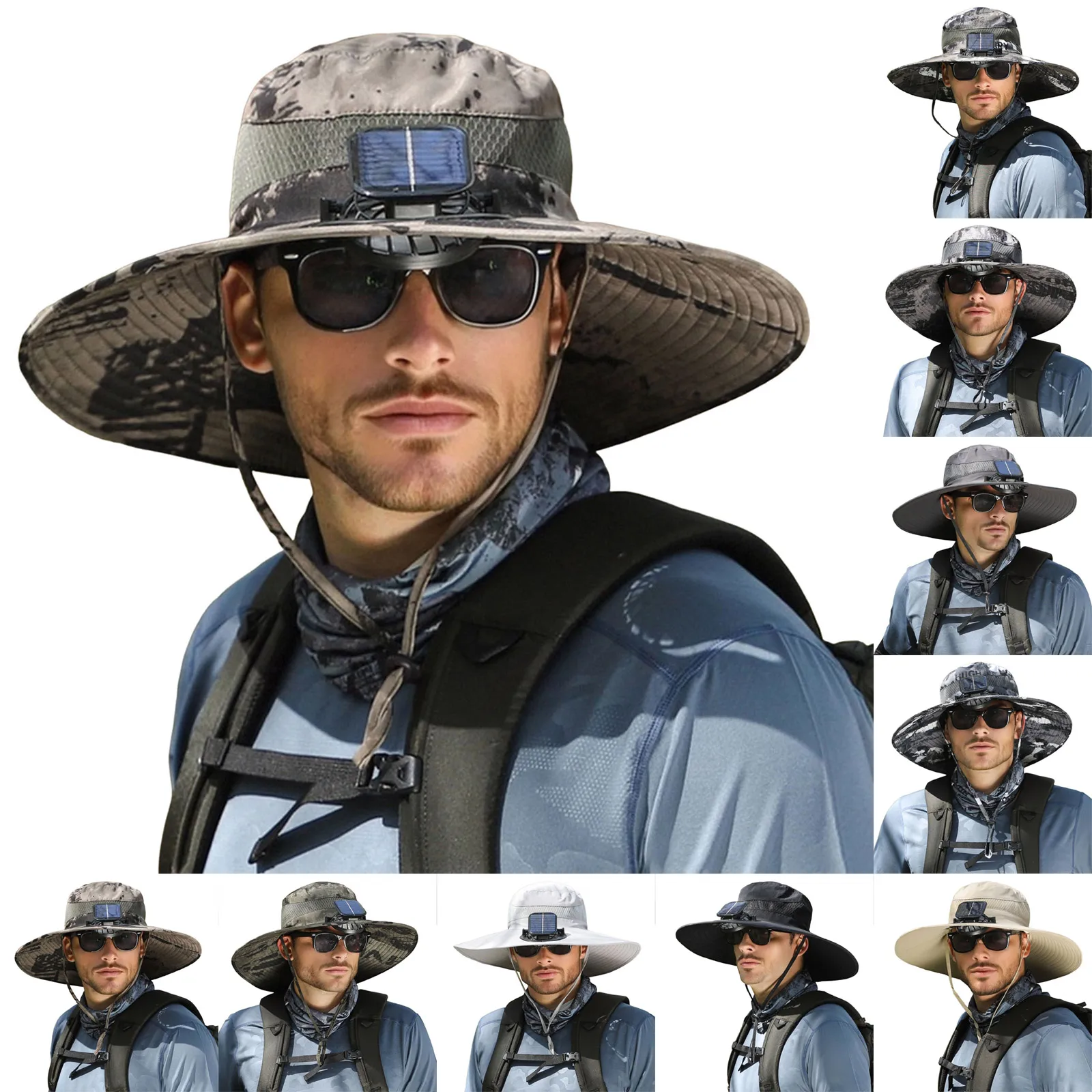 

Mens Solar Fan Sun Hat Trendy Outdoor Sunscreen Wide Brim Solar Fan Fishing Hat 2025 New Solar Powered Leisure Hats Baseball Cap