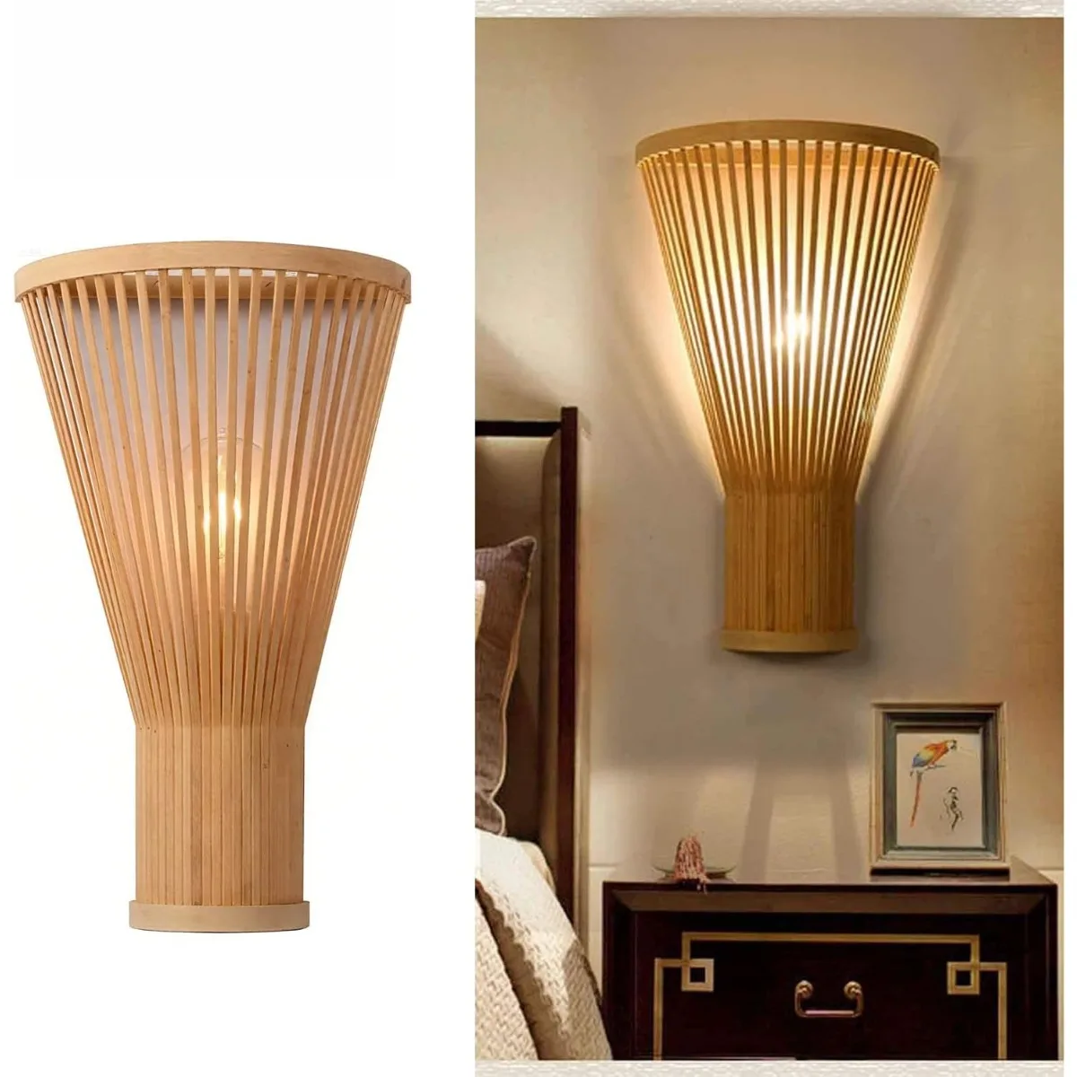 JOYINLED Indoor Bamboo Wall Light Pack of 1/2/4 E27 Retro Boho Style Hand Braided Sconce Bedroom Living Room Lamp NO Bulb