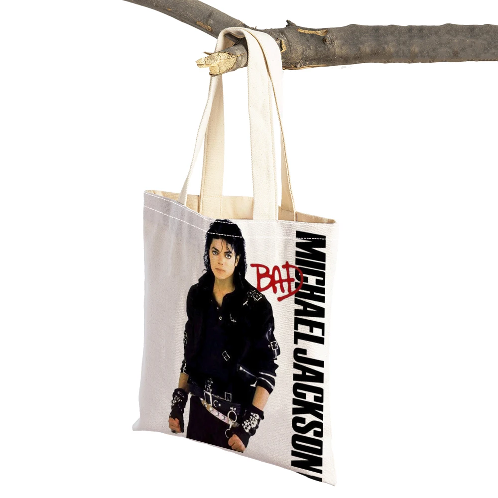 Superstar Michael Jackson-Bolsos de compras para mujer, bolso de mano, reutilizable, a la moda, con estampado de ambos lados, informal, de tela de lona, para compras
