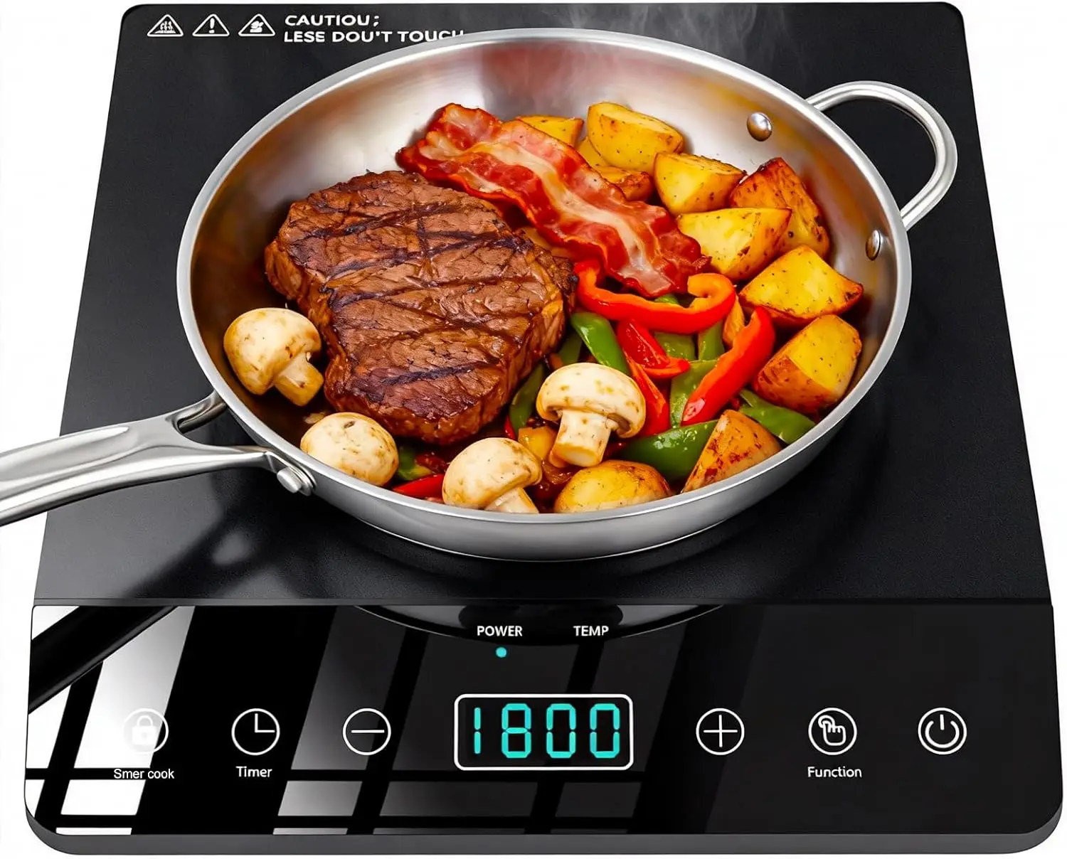 

ETL-Certified 1800W Portable Induction Cooktop with 8 inch Coil, 12 Temp Settings up to 465℉, Timer & Safety Lock