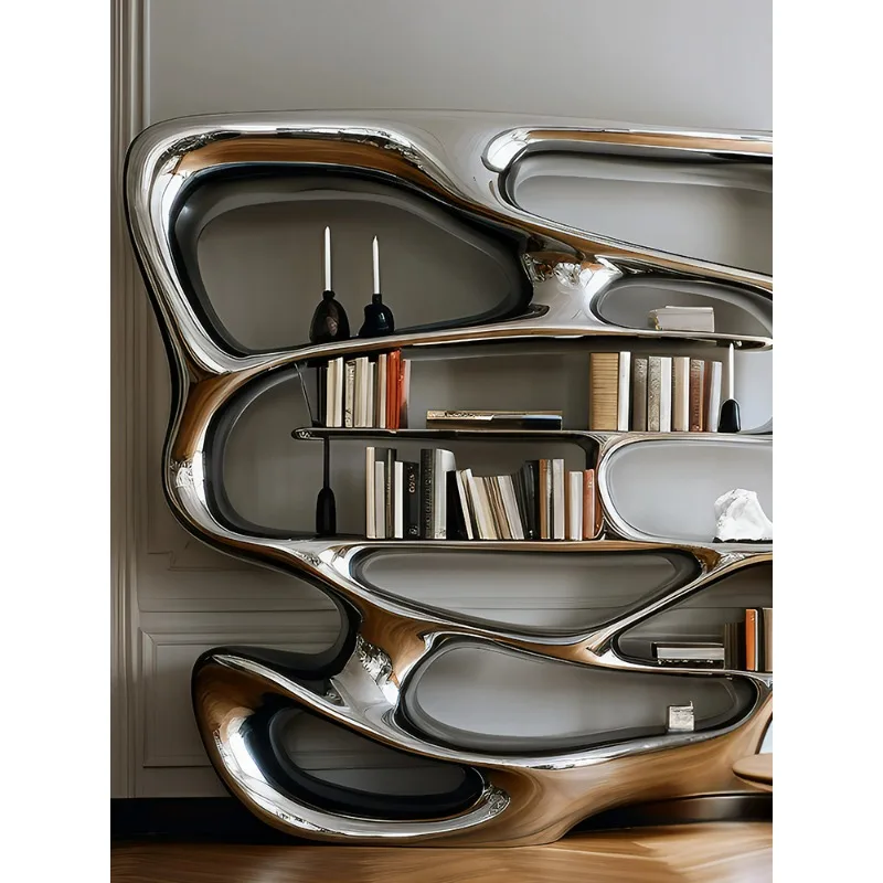 Steel and wood art creative bookshelf, study storage bookcase