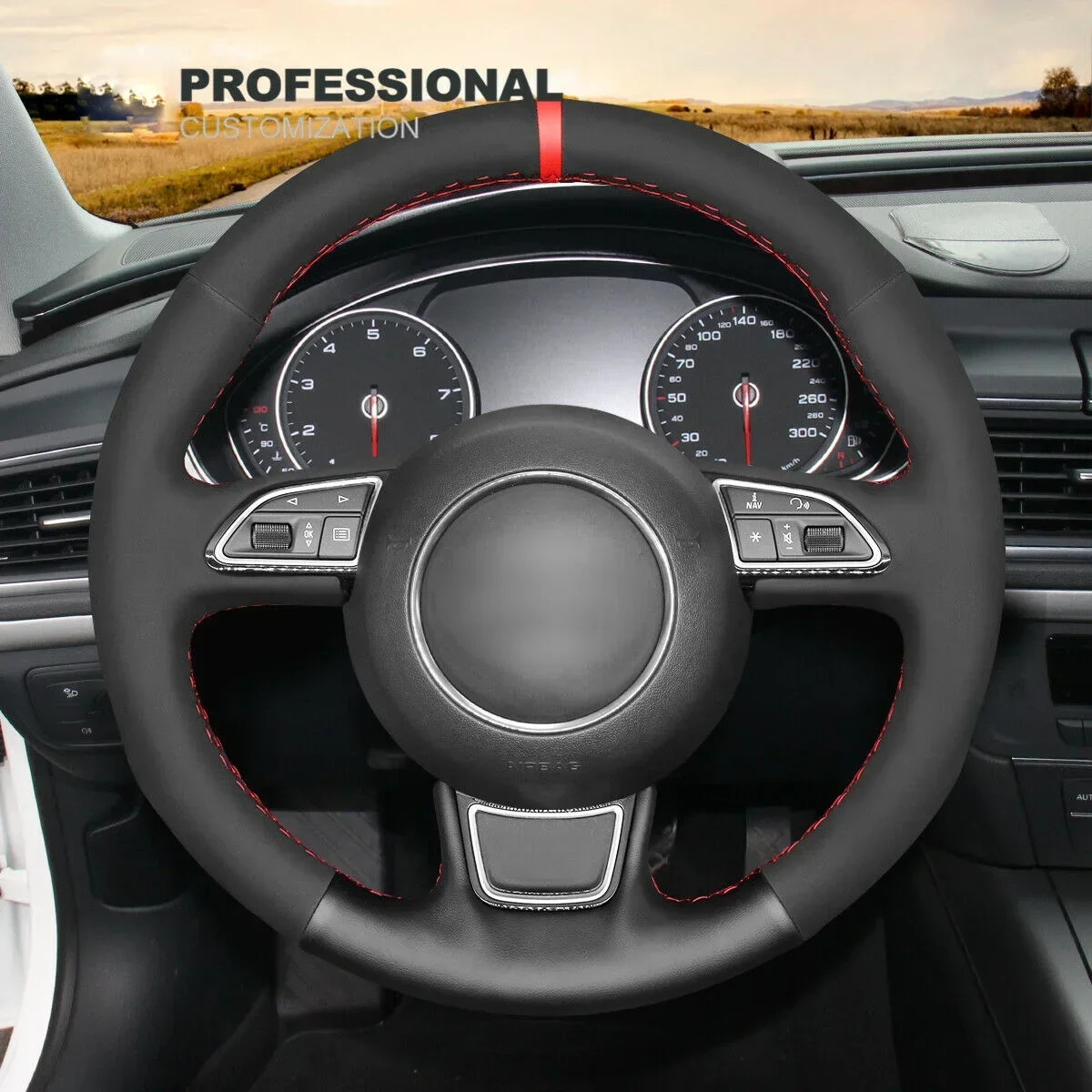 

DIY Leather Suede Car Steering Wheel Cover for Audi A3 A4 A5 A6 A7 S6 S7 Car Accessories