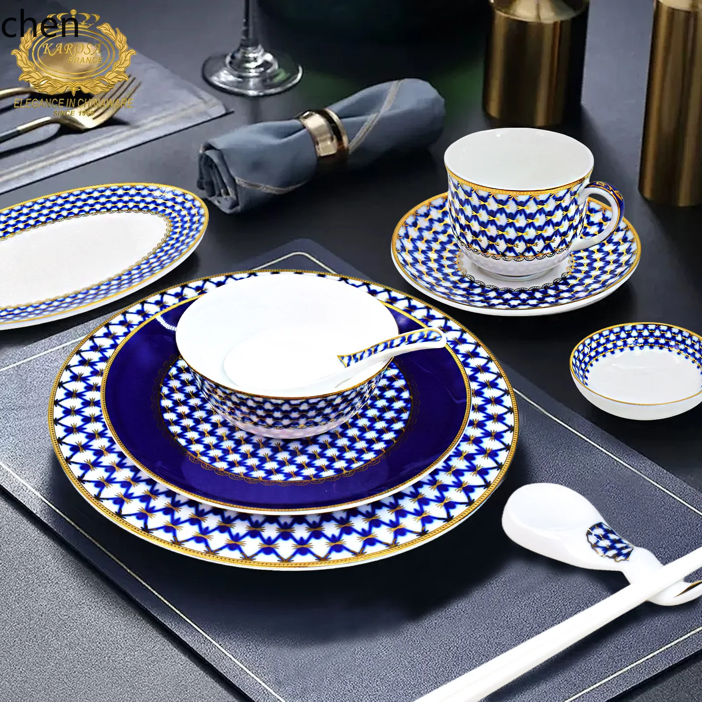 

HYS white jade porcelain bowl, plate and plate high-end tableware set