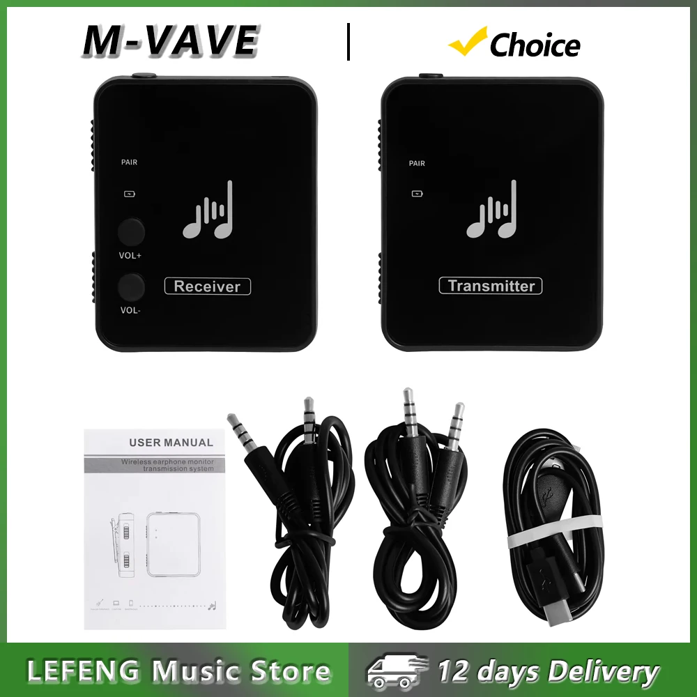 M-VAVE 2.4GHz Wireless Earphone Monitor Transmission System Support Mono/Stereo USB Rechargeable Transmitter & Receiver
