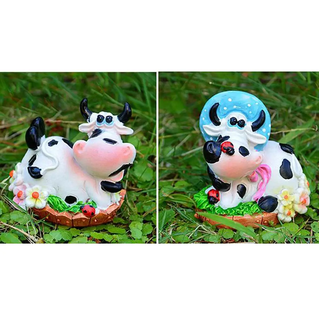 2-4pack 2x Miniature Cow Fairy Garden Terrarium Figurine Decor DIY Bonsai Craft