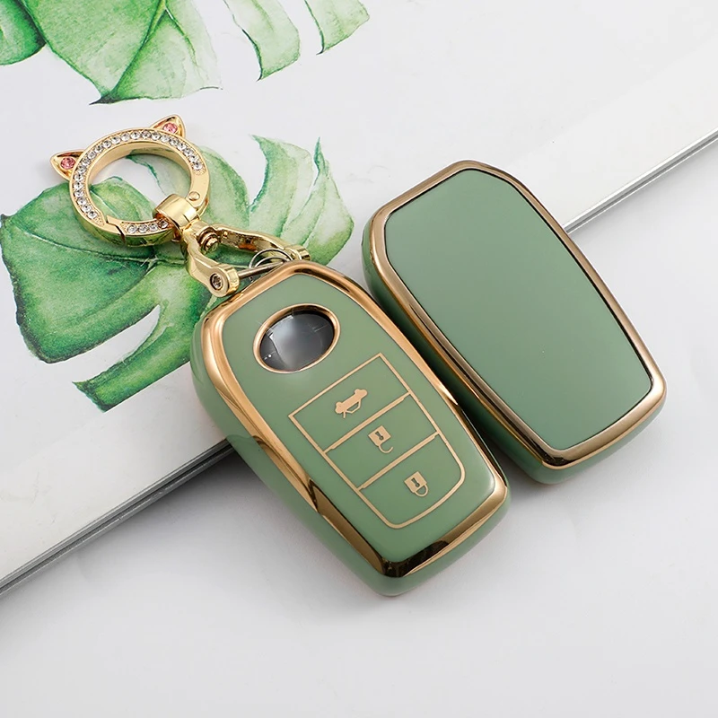 حافظة مفاتيح بحافة ذهبية من البولي يوريثان لسيارة Toyota Chr Rav4 Auris Avensis Prius Aygo كامري كورولا لاند كروزر 200 برادو كراون شل فوب #4