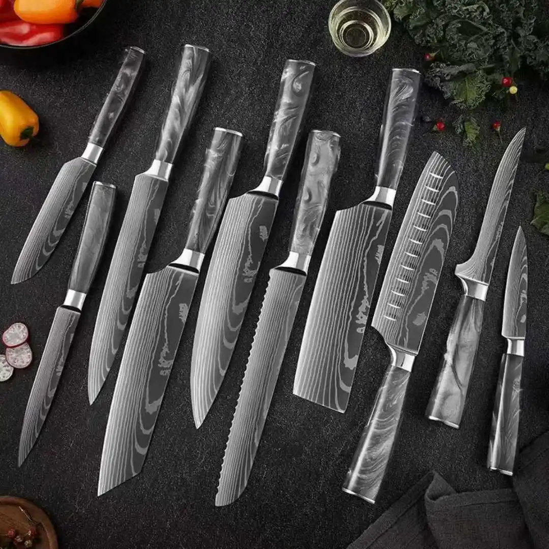 

XITUO kitchen knives Set 1-9 Pcs Laser Damascus pattern Chef knives Sharp Santoku,Cleaver,Slicing,Utility,Fruit Knives Cooking