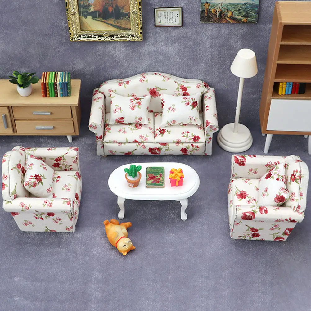 

1Set Mini Sofa Decorative Micro Landscape Furniture Adornment for Mini House DIY Flower Pattern Sofa Ornament Children Gift