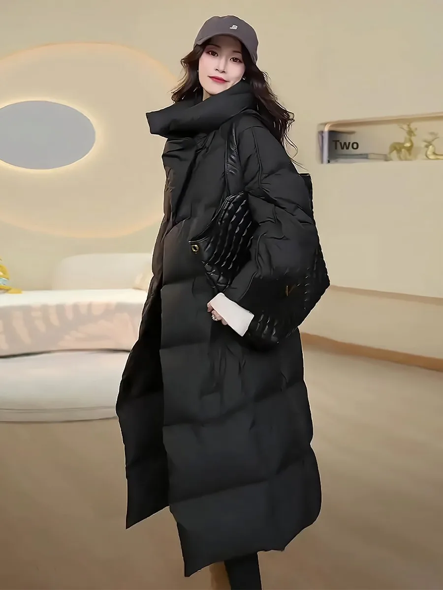 2025 invierno nuevo Faionable versátil Thiened Fce forrado blanco Du abajo Puffer Jaet abrigo de longitud media de moda para mujer