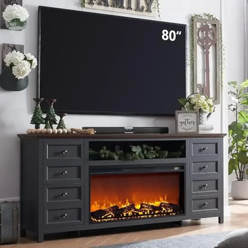 # Hot TV Stand, 80 Inch Entertainment Center W/Electric Fireplace & 4 Faux Double Drawers, Large Media Console Cabinet, TV Stand