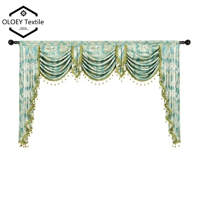 OLOEY Gold Color European Royal Luxury Valance Curtains for Living Dining Room Bedroom Window Curtains Custom Home Decor
