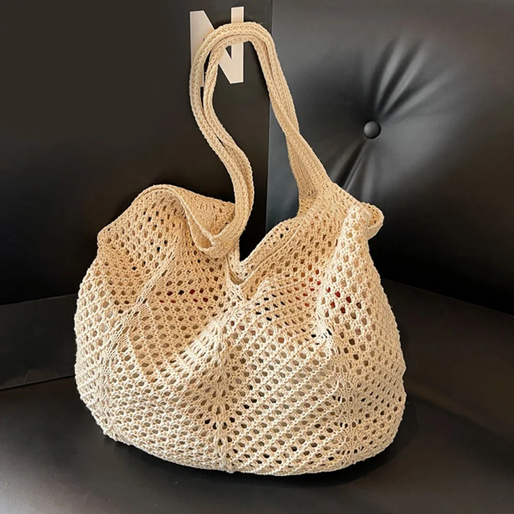 

Women Knitting Shoulder Bag Solid Color Aesthetic Hobo Bag Large Capacity Knitted Tote Handbag Ladies Daily Handbag