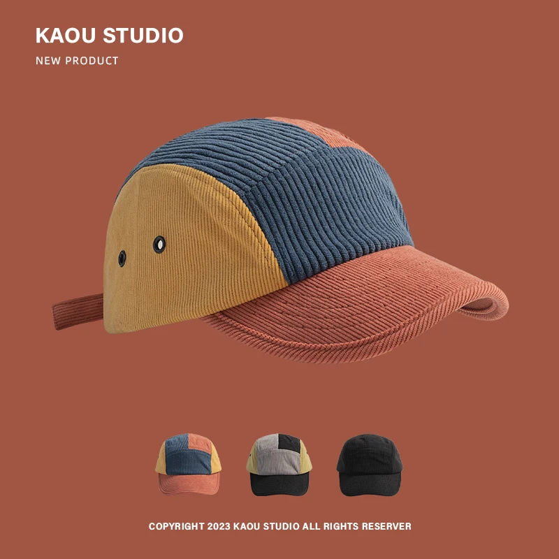 

Autumn and winter retro corduroy men's and women's flat-brimmed baseball caps, color matching street tide brand peaked caps