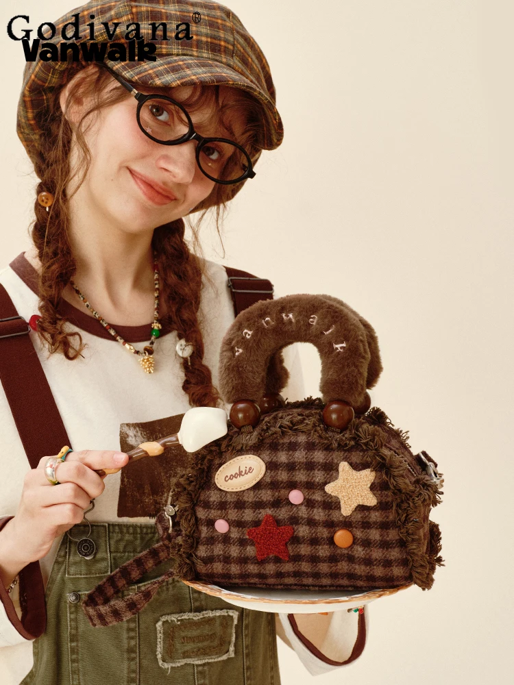 Borsa a tracolla versatile giapponese retrò Kawaii autunno inverno in peluche elegante dolce ragazza pendolarismo quotidiano