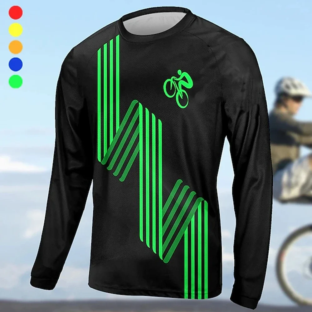 Men's Downhill Jersey Long Sleeve Mountain Bike MTB Road Bike Cycling Black,Green Stripe pinting Oversized Tops Sports shirt