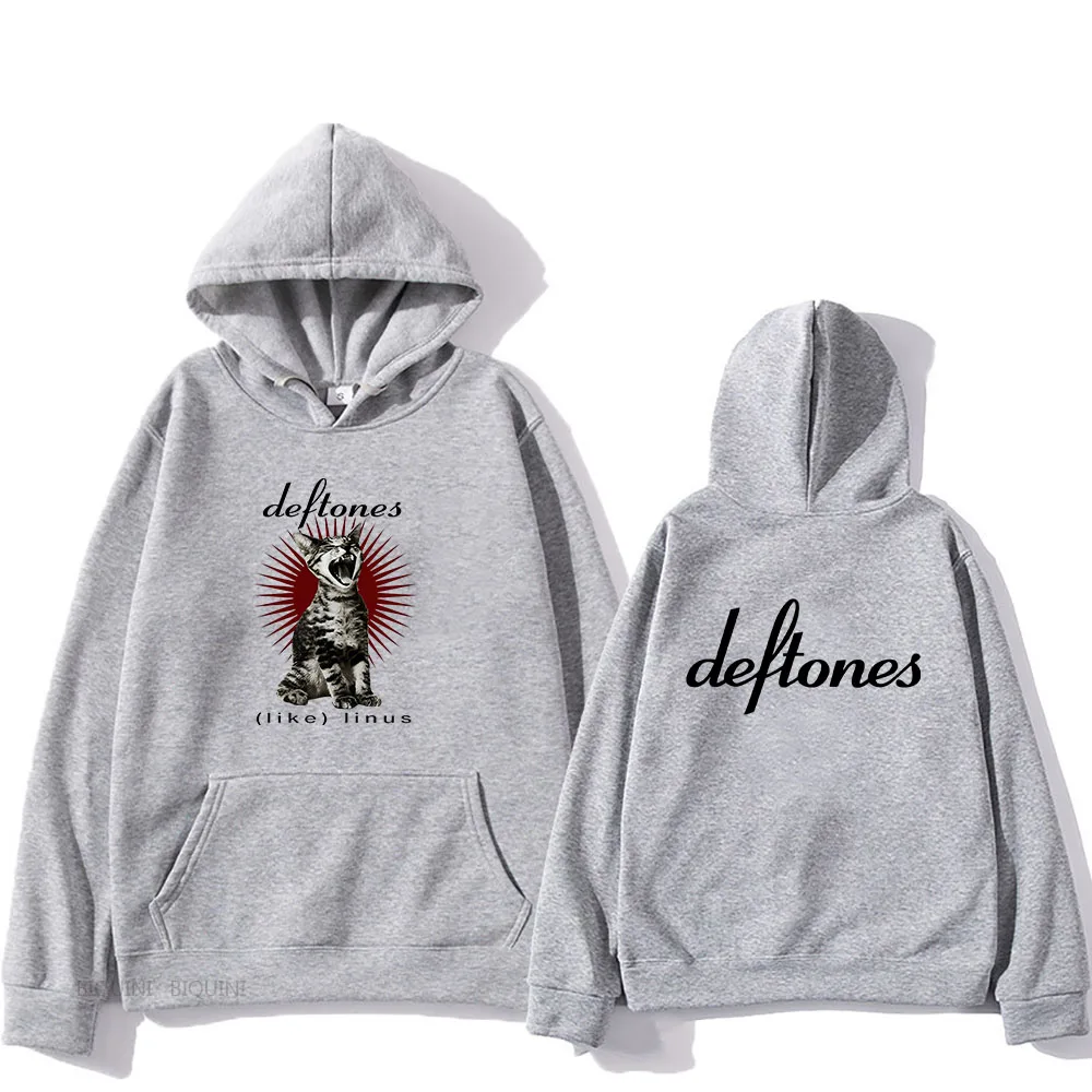 Hot Sale Deftones Cat Graphic Print Hoodies Long Sleeve Men Women Clothing Rap Heavy Metal Band Brand Sweatshirts Tops Man Hoody