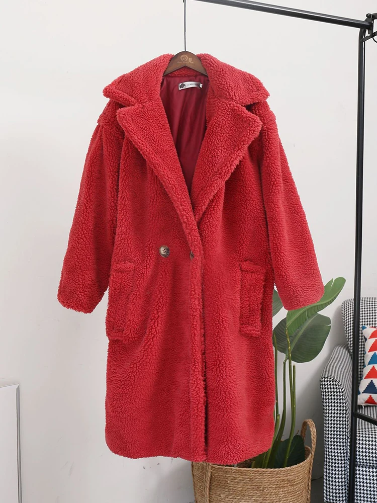 ZADORIN Zimowy Gruby Ciepły Jednolity Płaszcz Teddy Damski High Street Oversize Różowy Sztuczny Kożuch Damski Długi Płaszcz Kurtka ze Sztucznego Futra