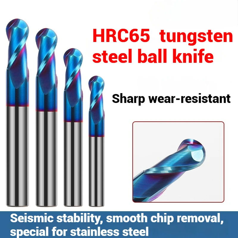 

HRC65 HRC70 High Hardness Ball Nose End Mill Tungsten Carbide Cutter CNC Router Bit Milling Tool R0.5 6mm 8mm 10mm 12mm Metal