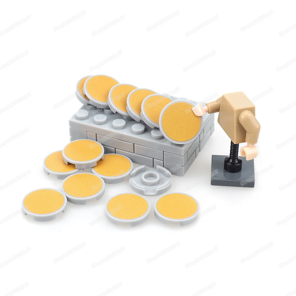 Bloco de construção com padrão de espelho dourado 14769, impresso 2x2, telhas circulares, figuras moc, equipamento de montagem, conjunto de modelo, acessórios, brinquedos de presente