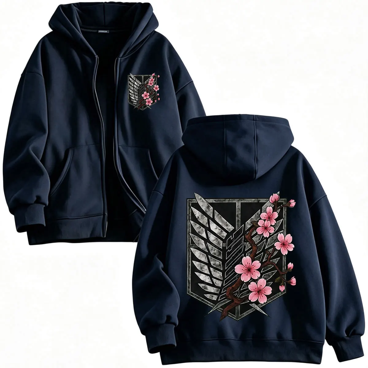 Anime Attack on Titan Mikasa Ackerman Eren Jaeger Wings of Freedom Logo Reißverschluss-Hoodies Herren-Sweatshirt mit Reißverschluss und langen Ärmeln – Detail 3