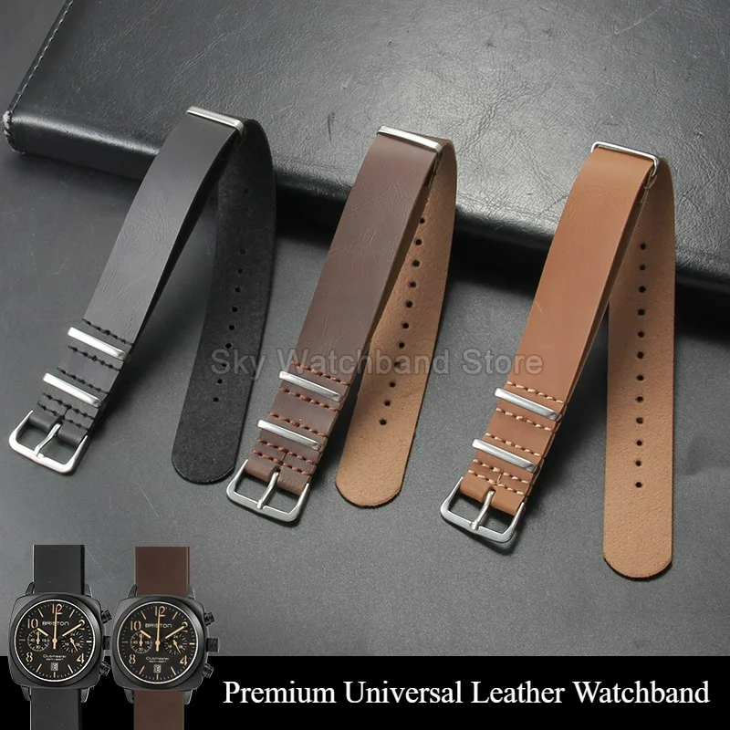 Vintage One Piece Slip Through Watchband Flexible Anti Crease Leather Skin-Friendly for Casio Seiko DW CK HUAWEI Citizen Timex