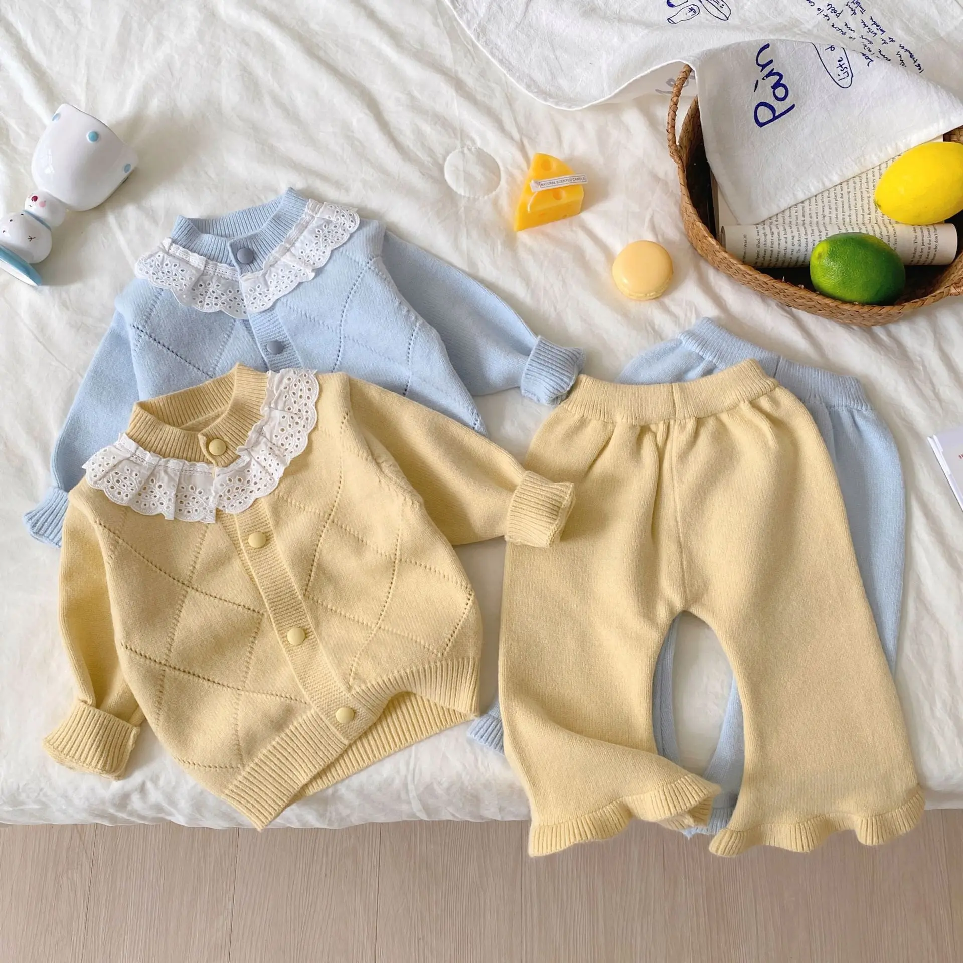 

2025 Autumn New Baby Long Sleeve Clothes Set Infant Girl Cute Sweater Coat + Flared Pants 2pcs Suit Toddler Casual Knitted Set