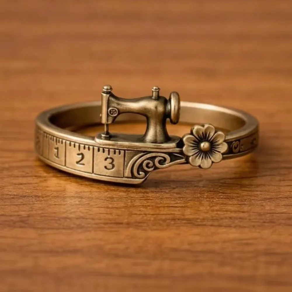 Creative Alloy Sewing Machine Themed Bracelet Adjustable Timeless Tailoring Design Ring Set Craft Open Cuff Bracelet for Women
