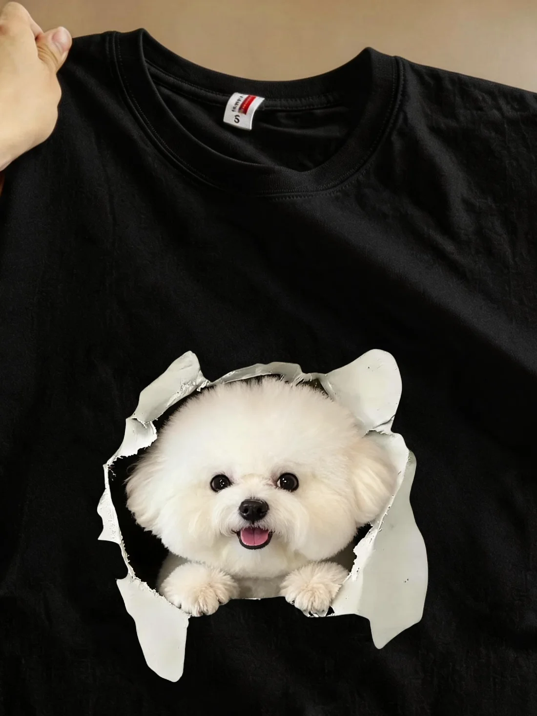 Breathable Cotton T-Shirt Men's Casual Style round Neck Short Sleeve Printed Top Fashion Fun Design Hole Punch Summer New