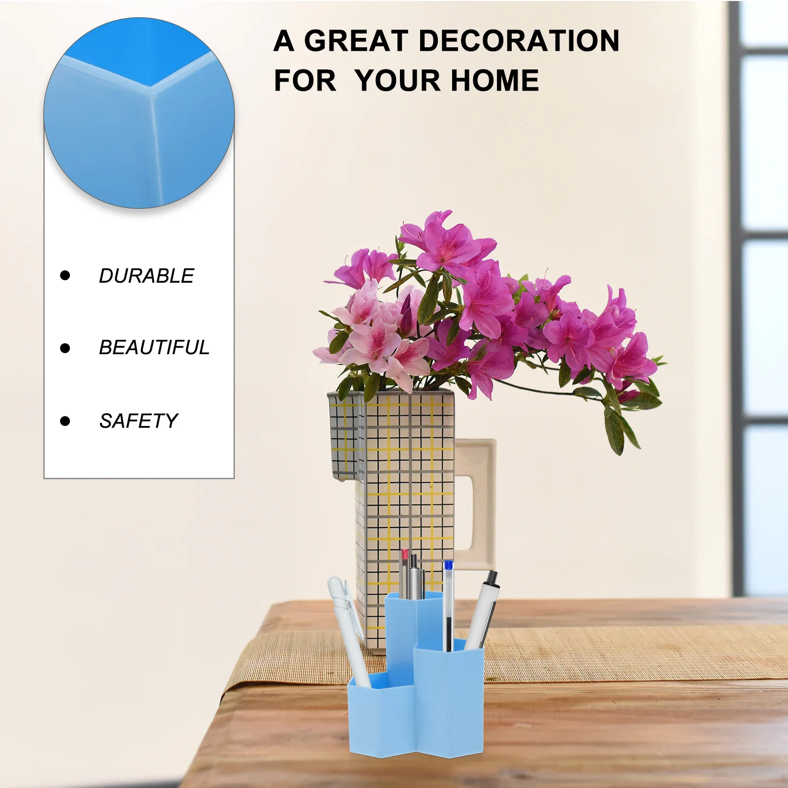 

Hexagonal Pencil Holder 12X6.3Cm Blue Plastic Desktop Storage Box For Pens Cosmetics Organizer Student Office Supplies