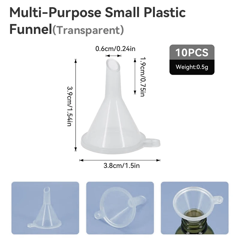 WESTTUNE 10 قطعة قمع بلاستيكي صغير قمع بلاستيكي شفاف قمع صغير لزجاجات المختبر زيت طبيعي الرمال الفن العطور التوابل