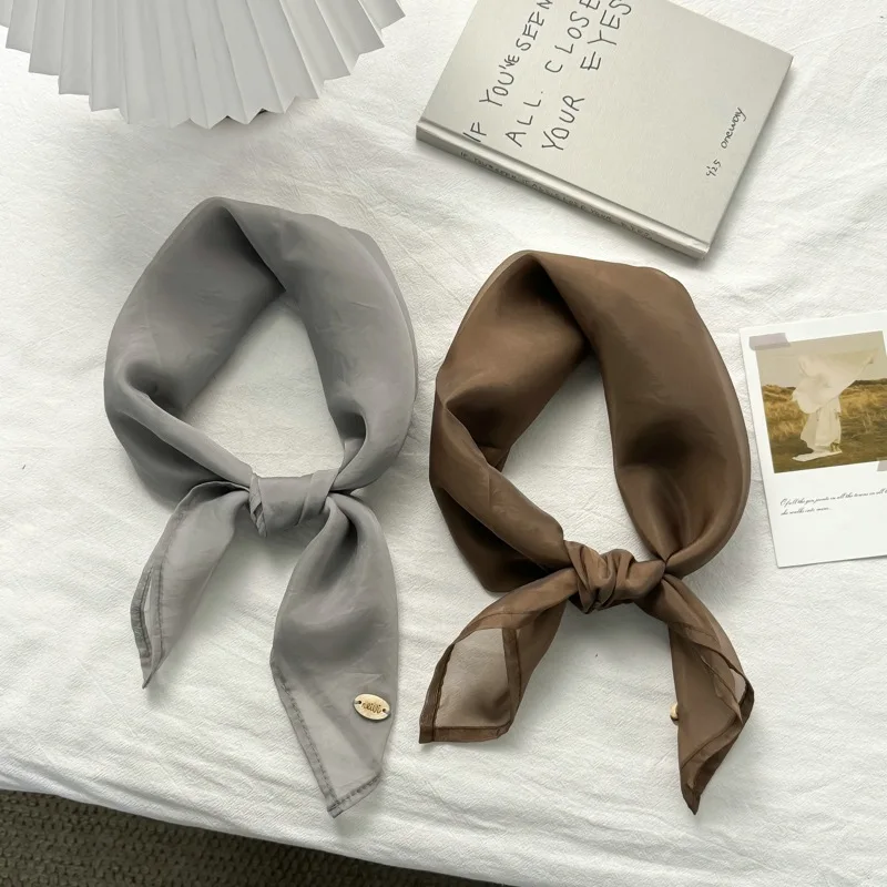 Spring and Summer New 67*67 Color Cloud Yarn Square Scarf Dopamine Cute Wild Gauze Silk Scarf Decorative Thin Solid Hot Selling