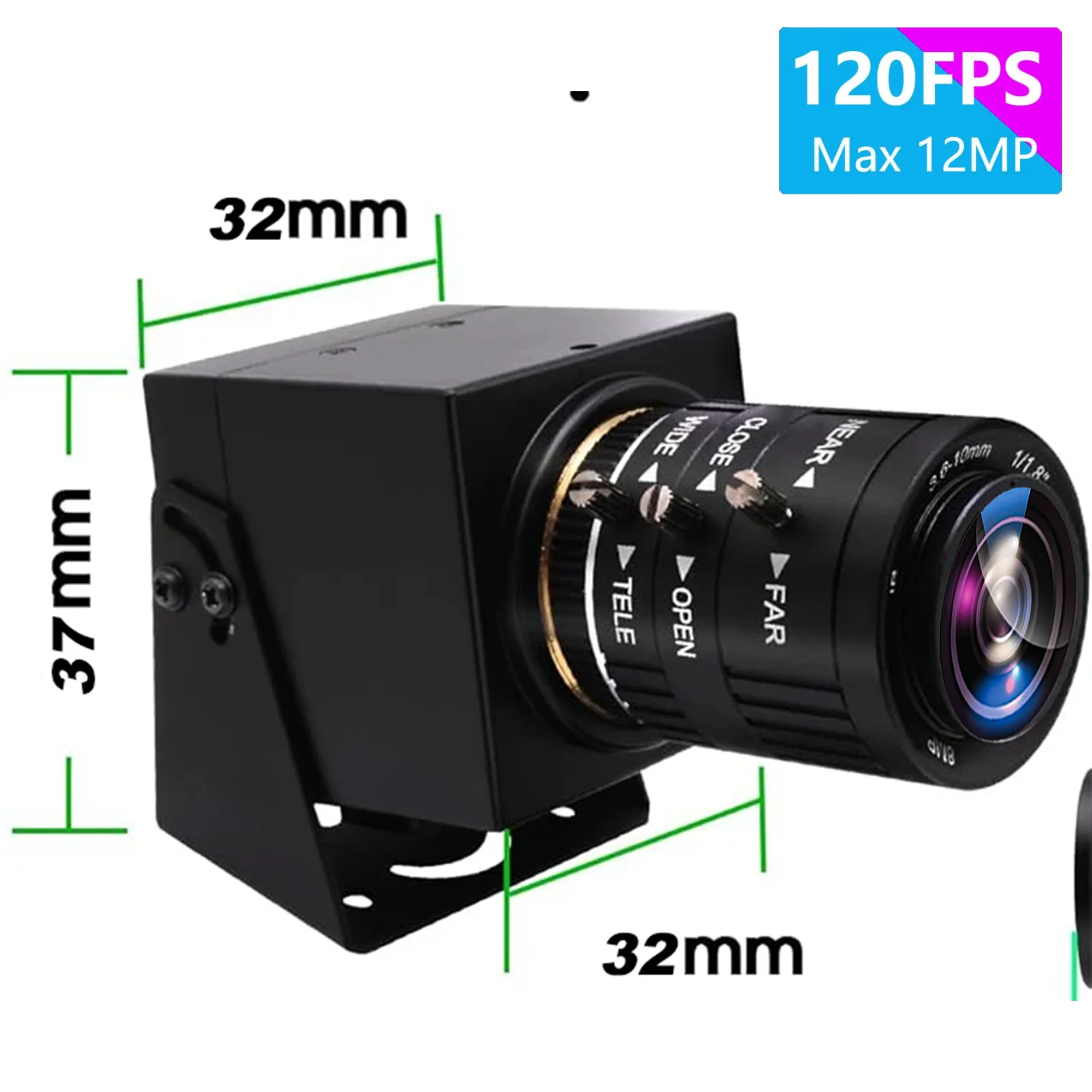 ELP 12MP USB Camera with 3.6-10mm Zoom varifocal lens 1080P 120fps High Speed USB Camera 4K 30fps Mini UVC Webcam for Golf Swing