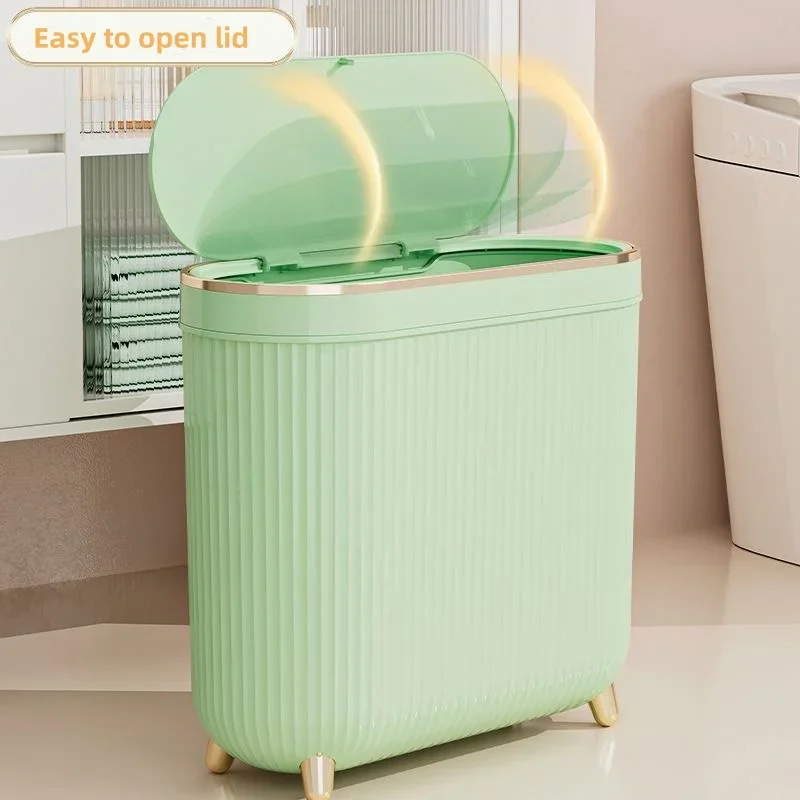 Narrow Side Wastebasket with Cover Press-type Trash Can Large Capacity Bathroom Trash Bin Kitchen Garbage Cube Home Bathroom Can