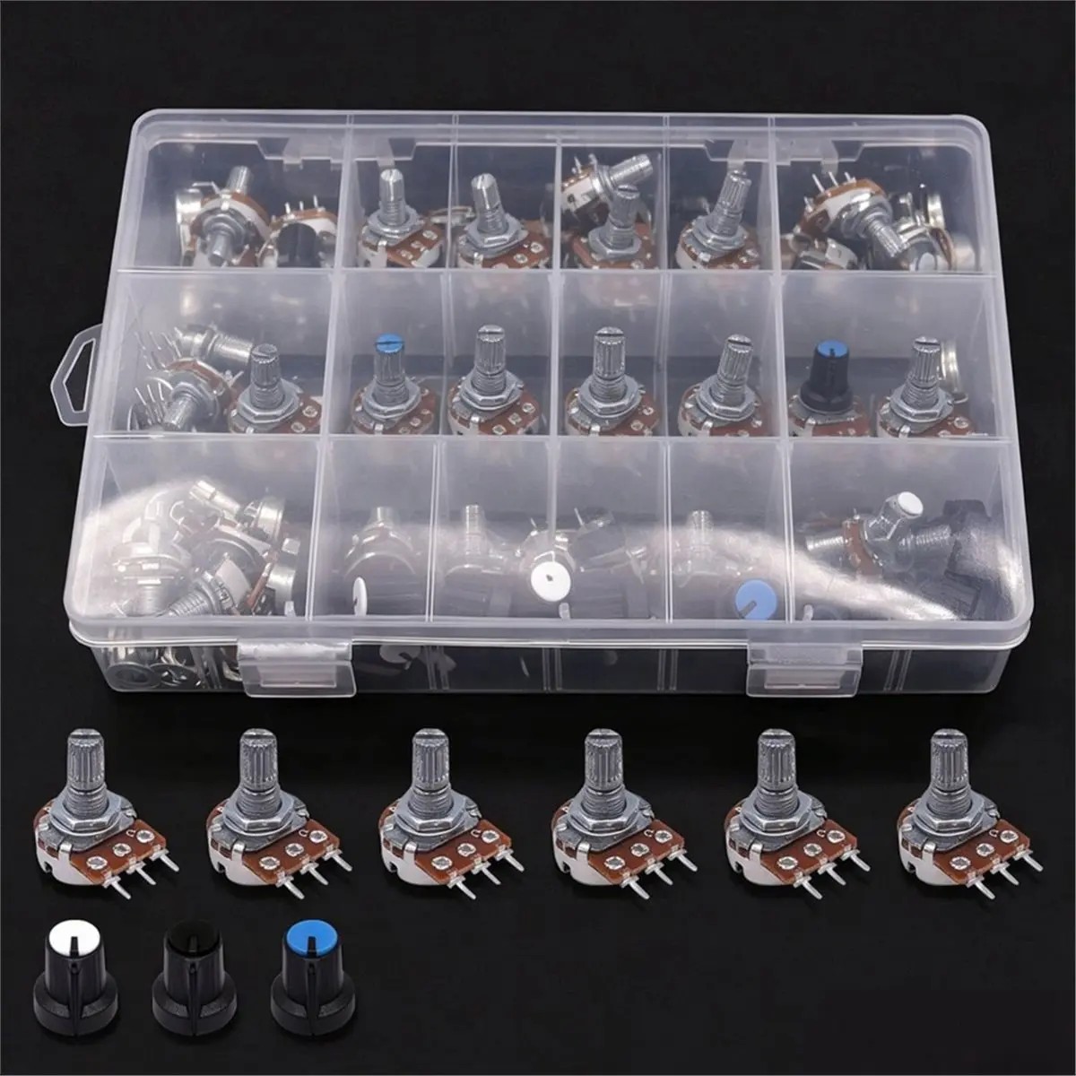 Multi-use Gear 200PCS Potentiometer Kit with Rotary Knobs,WH148 B1K 5K 10K 20K 50K 100K 250K 500K 1M Ohm Potentiometers Single L