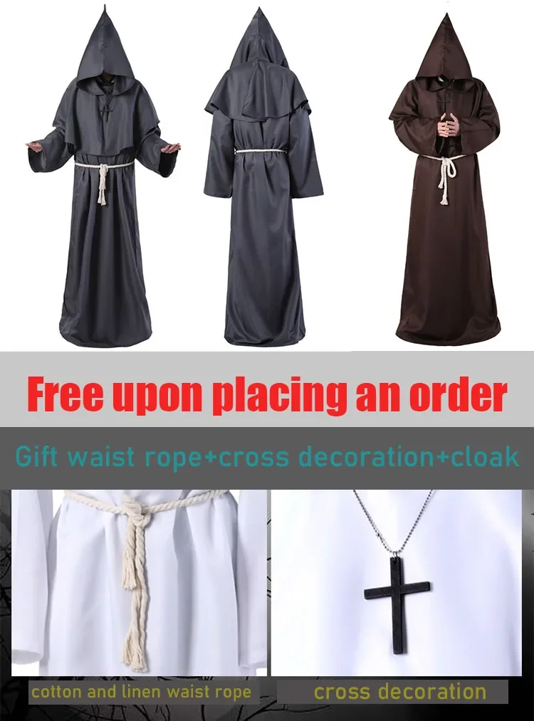 

Wizard costume, Medieval monk costume,COS costume, Monk robe,Priest costume, stage costumeHalloween cosplay costume.