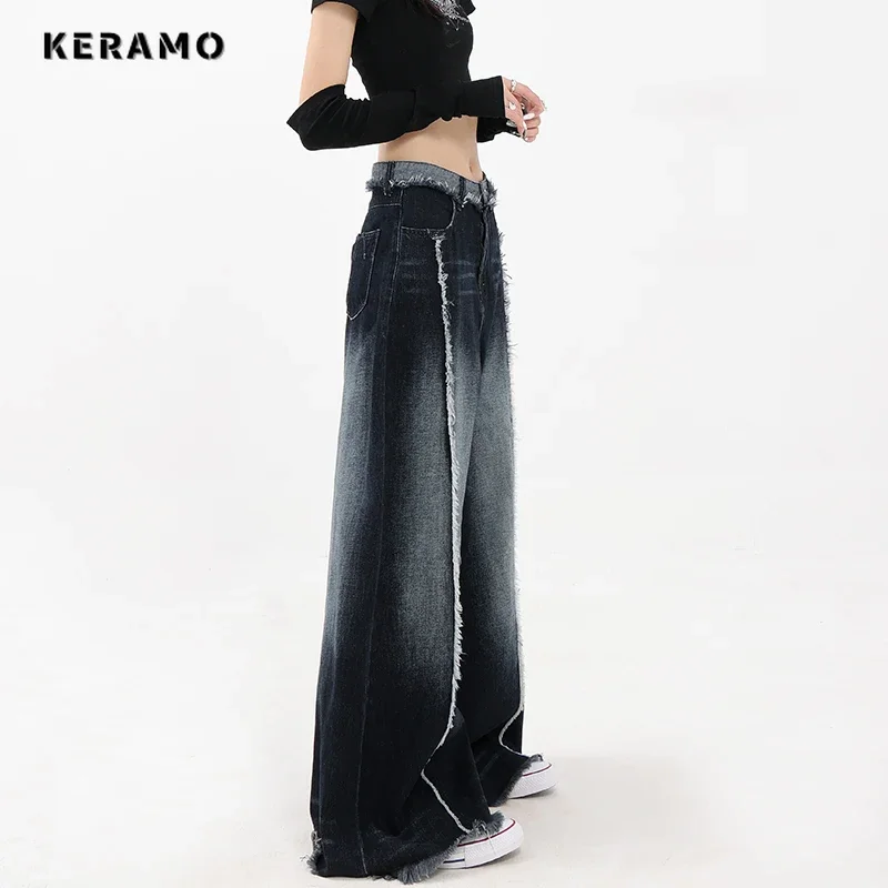 

Women's Retro Patchwork Wide Leg Baggy Casual Style Denim Trouser High Waist Loose Jeans 2023 Winter Harajuku Vintage Pants