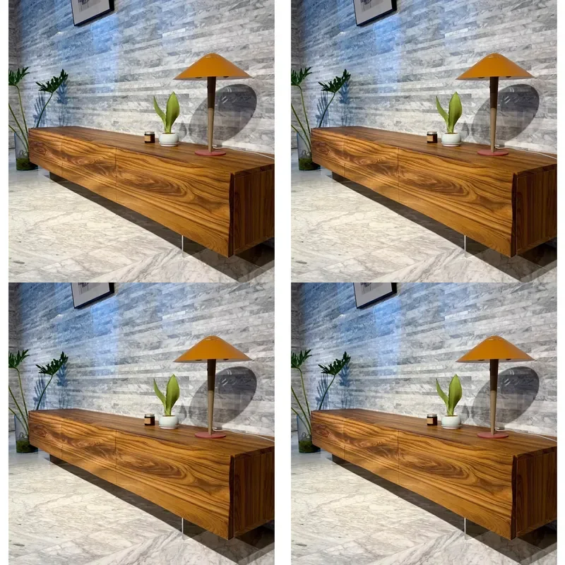 For Teak TV Cabinet Water Ripple Carving Conjoined Creative Furniture 2.2m Floor Standing Storage Unit Living