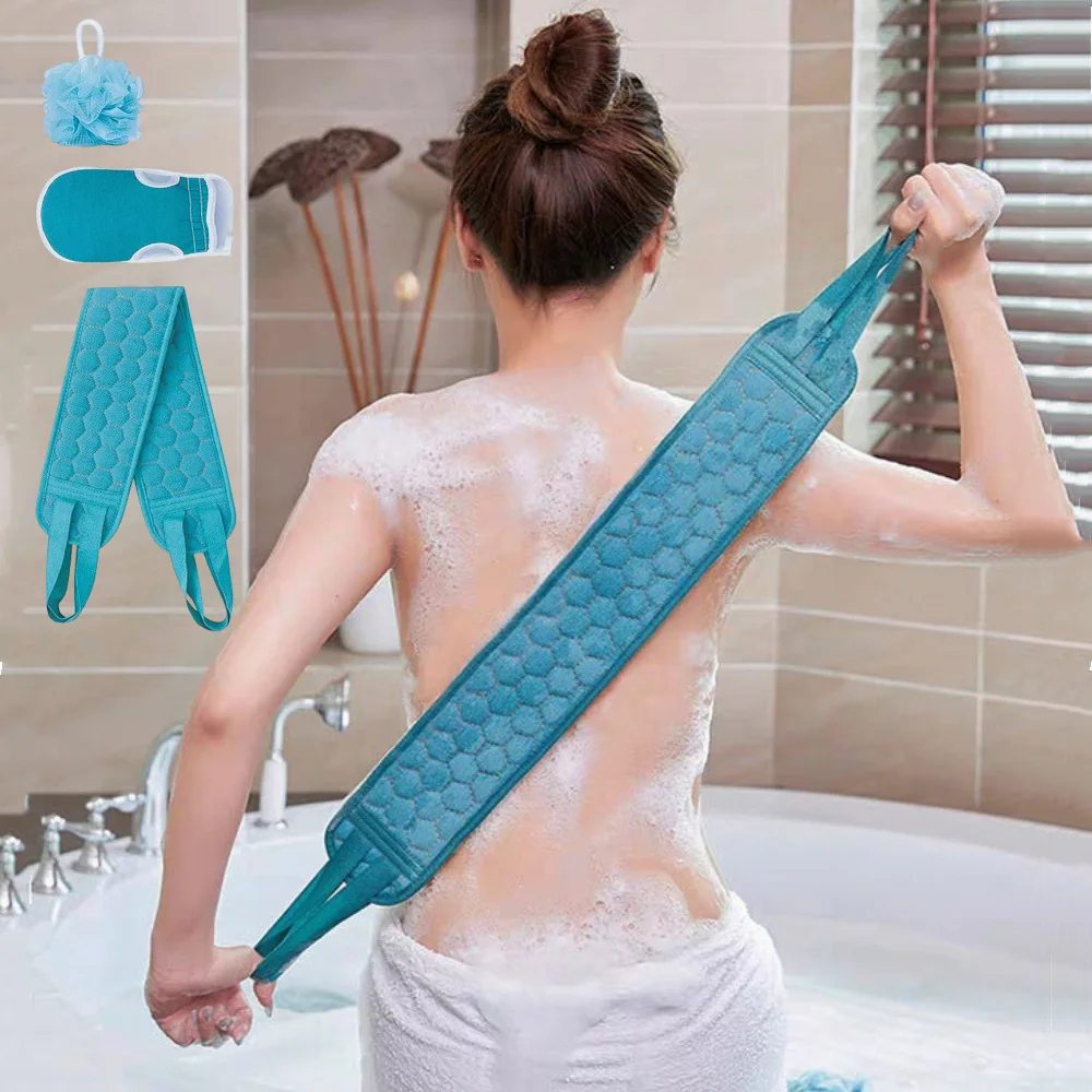 

3pcs Exfoliating Bath Towel Set, 3 In 1 Back Bath Scrubbing, Body Cleaning Washcloth, Soft Bath Glove, Shower Ball Loofah