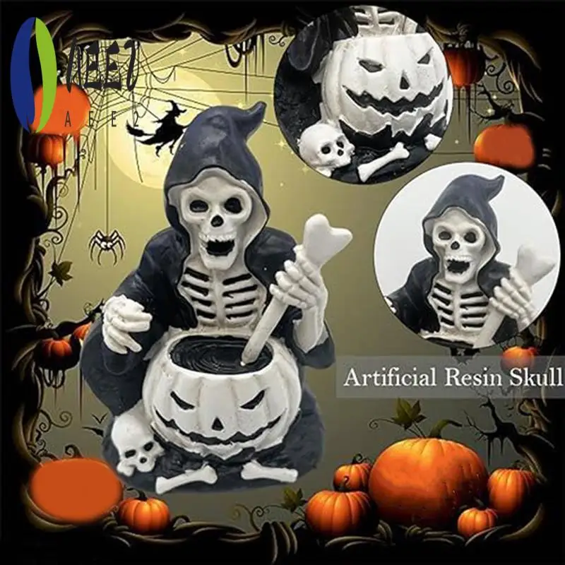 

AEE2-Статуи черепа на Хэллоуин, украшения для рабочего стола, скульптура из смолы, скелеты, ремесленные украшения, декор для домашнего стола на Хэллоуин