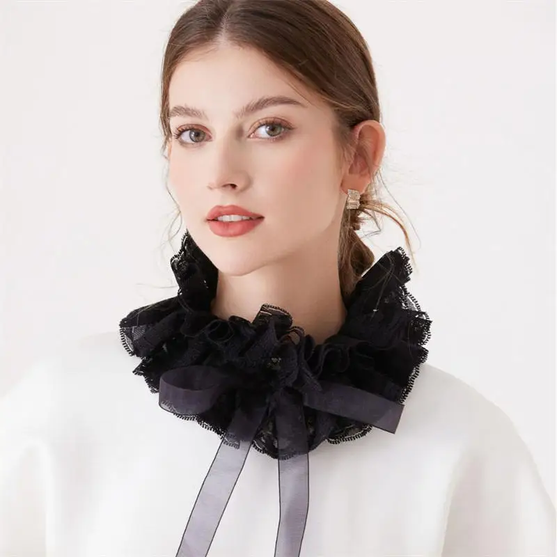 Fashion Lace Ruffled Multi-layer Fake Collar Versatile Detachable Mesh Decorative Collar French Style Elegant Lady Collar