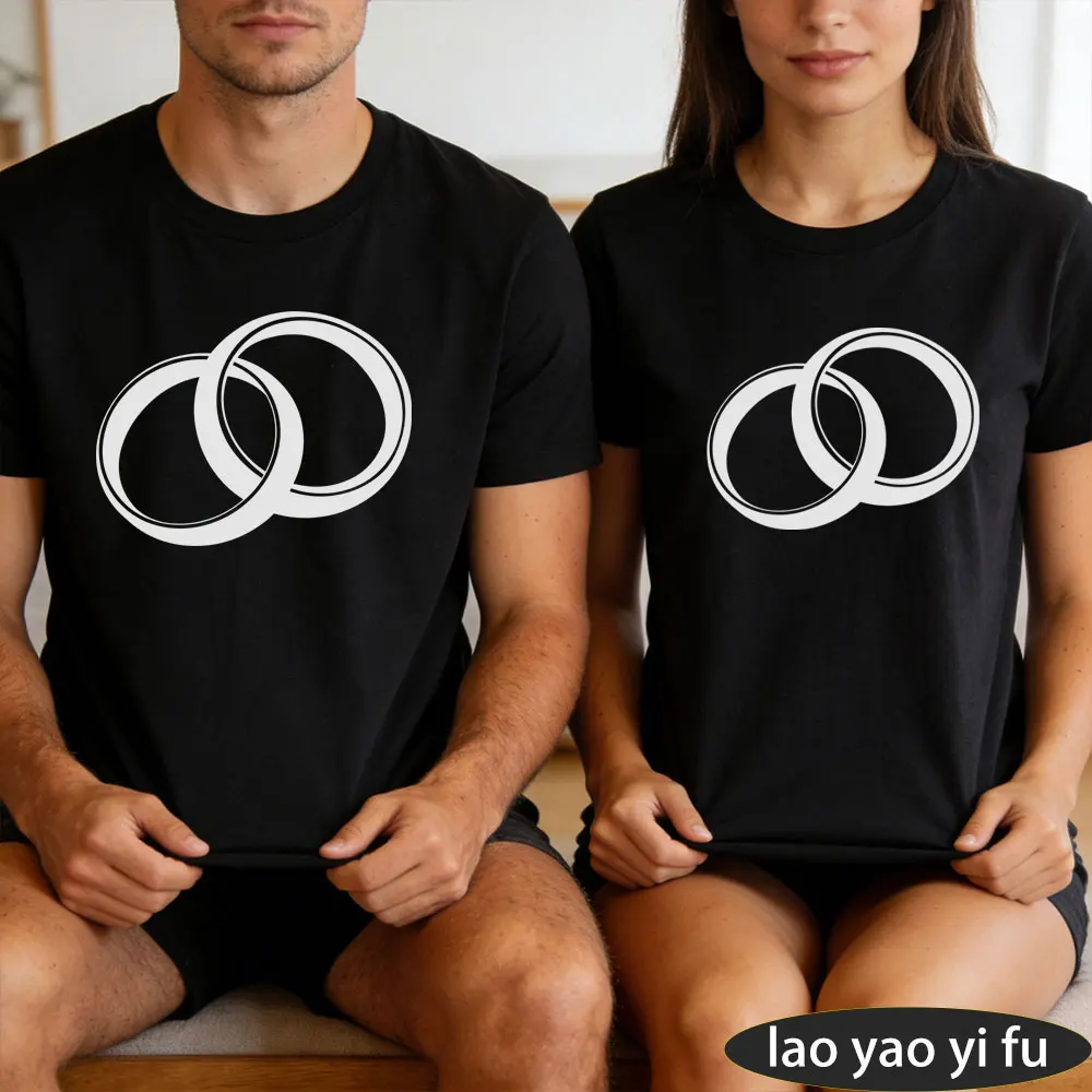 Summer Casual Fashion Short Sleeve Cotton T Shirt for Men Couple Interlocking Rings Design Perfect for Everyday Wear Gifts