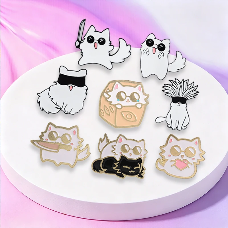 4-9 Stück/Set Cartoon Japan Anime Katzenmesser Emaille-Pins Comedy TV Flork Meme Eidechse Zauberer Frosch Luftschiff Roboter Brosche Schmuck Abzeichen – Detail 7