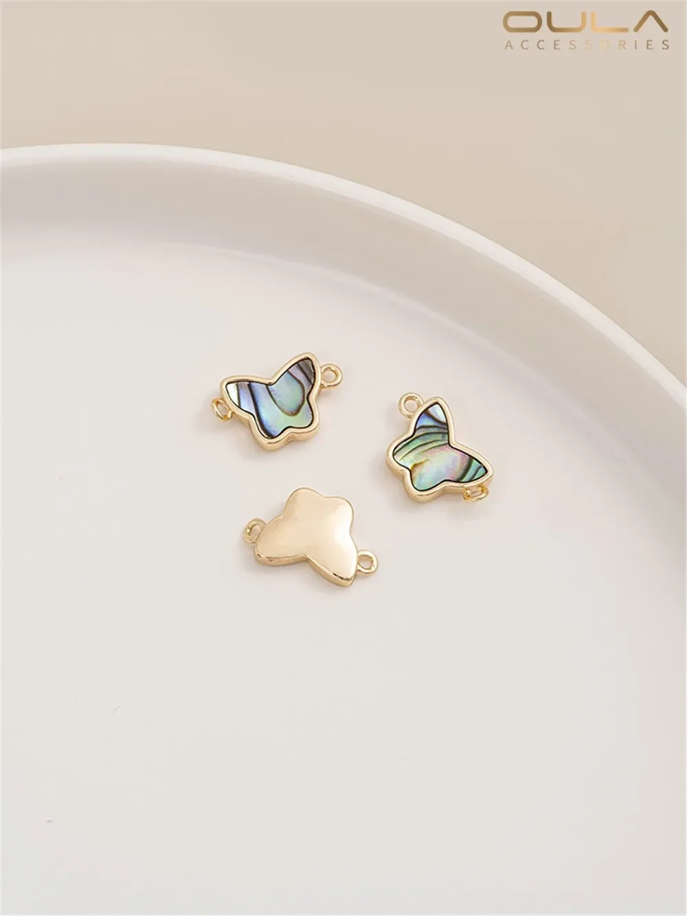 

14K Gold Inlaid with Natural Abalone Shell Stars Moon Butterfly Love Shaped Accessories Diy Necklace Headpiece Pendant