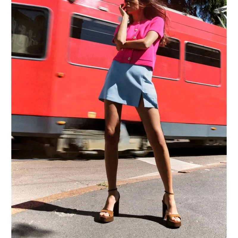 봄 신상 니트 반팔 라운드넥 포켓 장식 향수 스타일 아우터웨어 출퇴근 스타일 폴리에스터 섬유