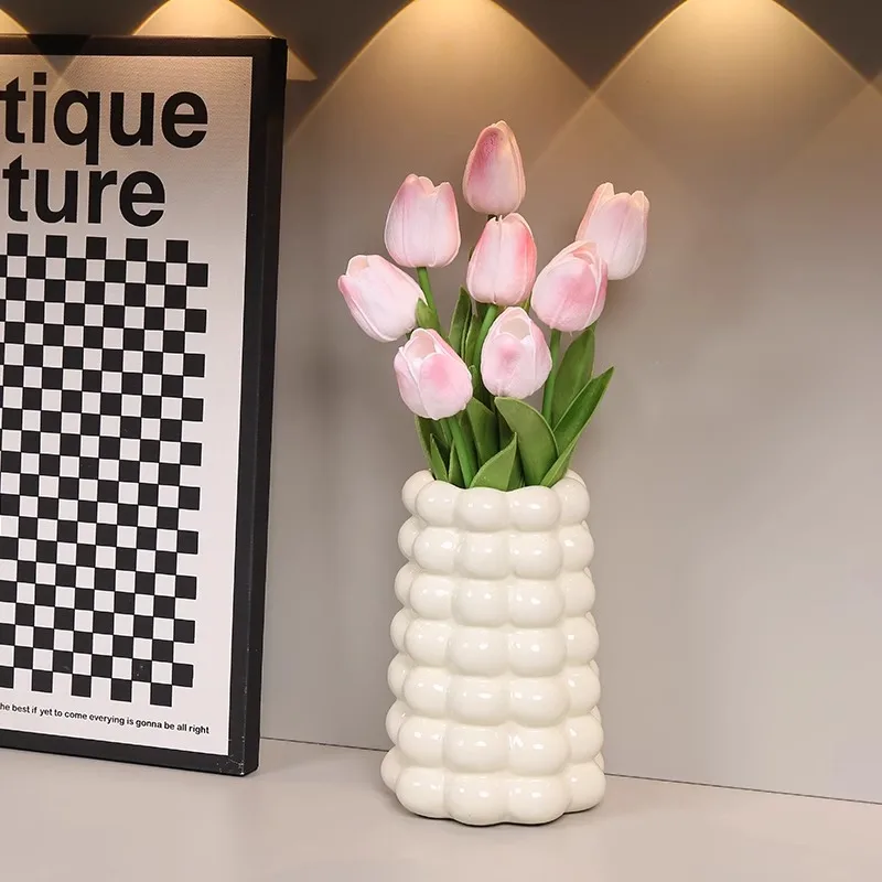 Ceramic vase luxury high-end dining table fresh flowers vase Ornaments Modern home decoration,simulation flower tulip+vase set