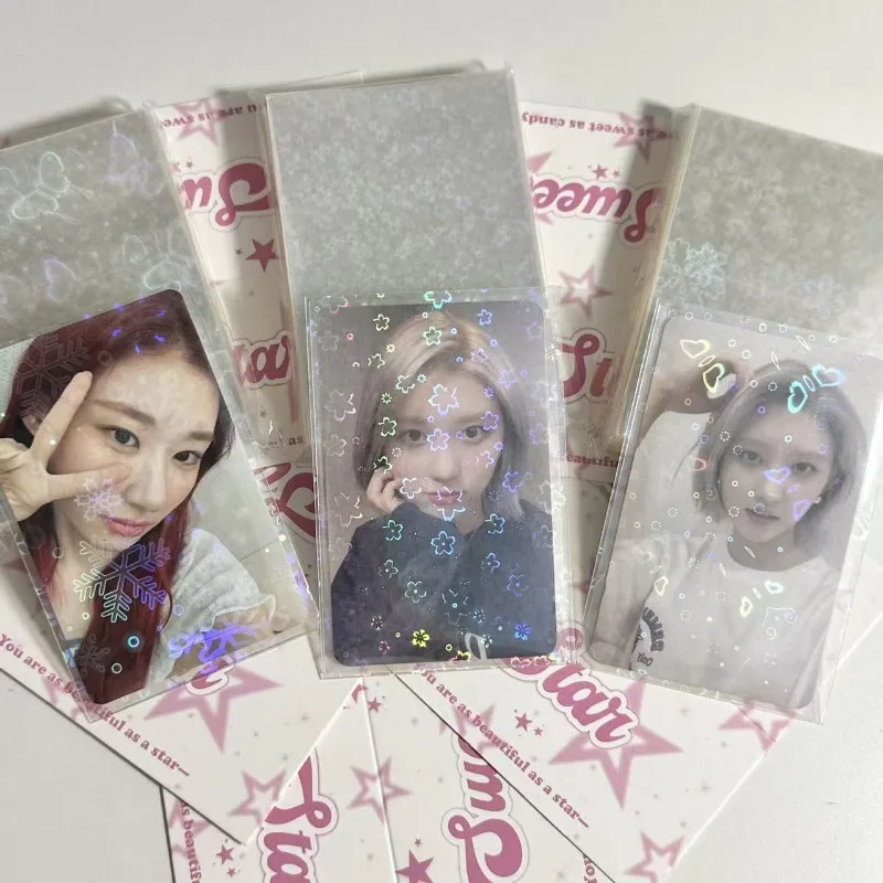 50pcs/Lot 66*91MM Little Stars Laser Flashing Card Sleeves Protector For Magic Cards Holder Holographic Foil Film