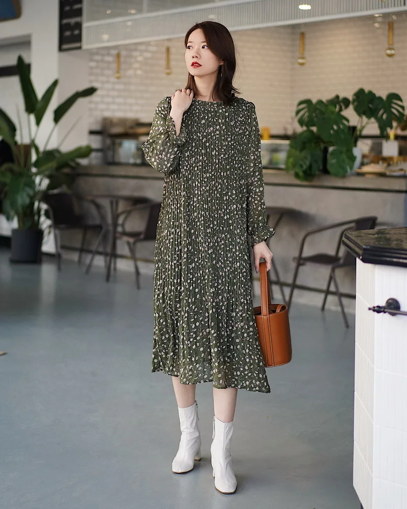 กระโปรงพลีททรงเอ ยาวคลุมเข่า สไตล์วินเทจ สีขาว สำหรับผู้หญิง