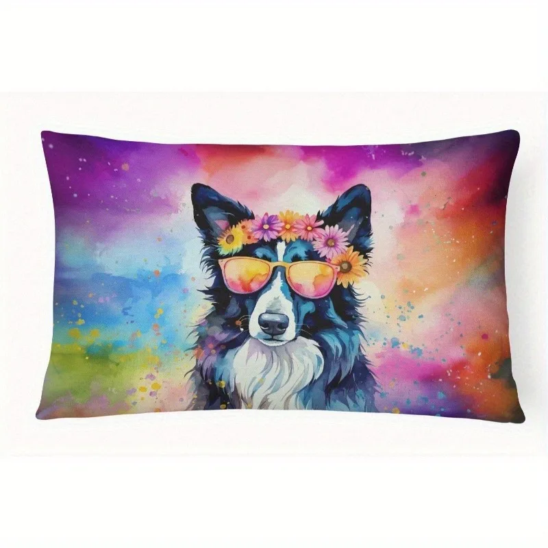 Cool Floral Border Collie Pillow Cover Suitable For Sofa Bedroom Car Pillow Cover Cushion Rectangular Back Cushion
